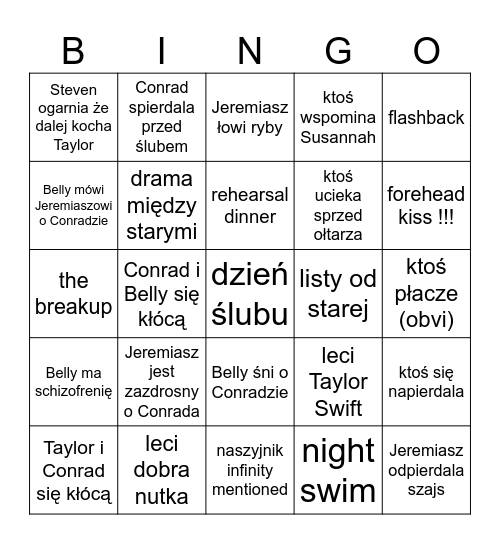 Lato w którym rozjebałam rodzinę odc. 8 Bingo Card