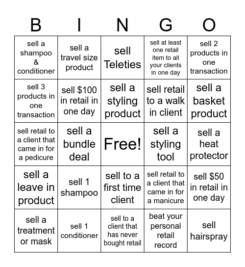 Salon style bingo Sell Sell Sell! Bingo Card
