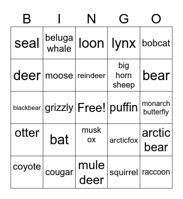 canada wildlife Bingo Card