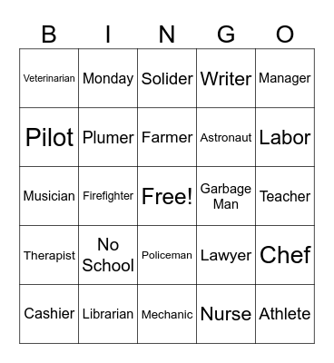 Labor Day Bingo Card