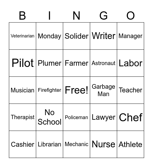 Labor Day Bingo Card