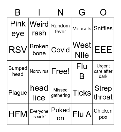 Illness bingo Card