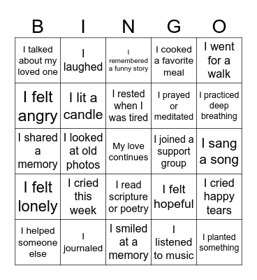 Your Grief Journey Bingo Card