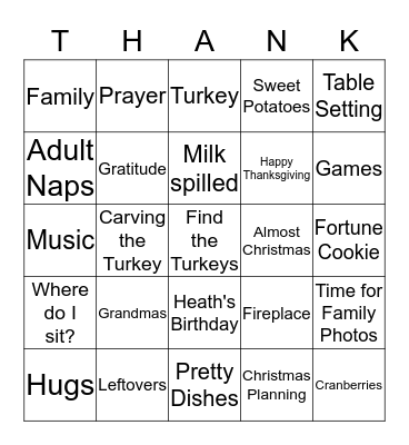 THANKSGIVING TRADITIONS Bingo Card