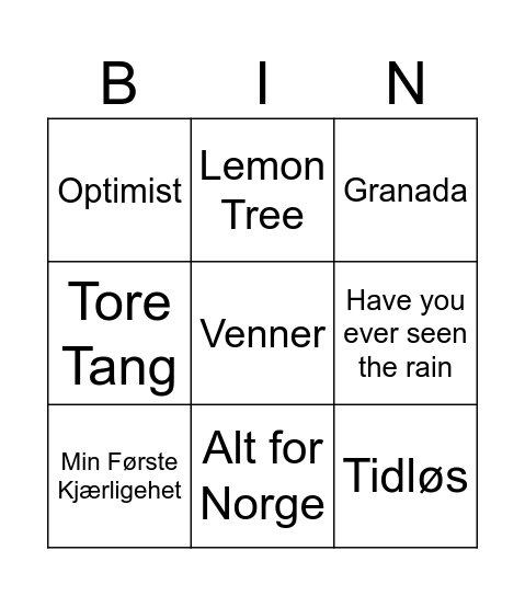 Sommer på Tangvall Bingo Card