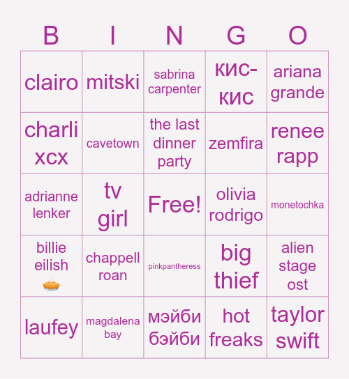 lina’s music taste Bingo Card