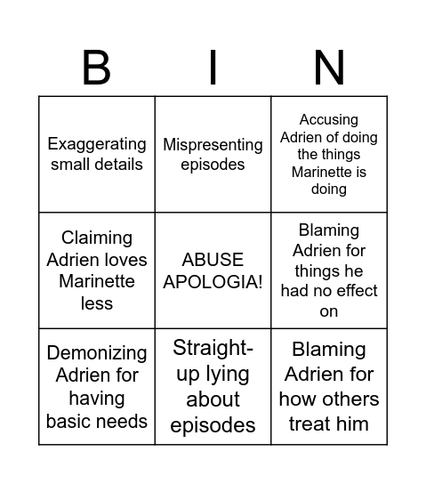 Adrien Salt Post Bingo Card