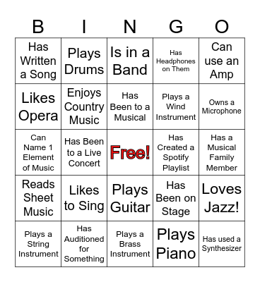 Welcome to Music! Bingo Card