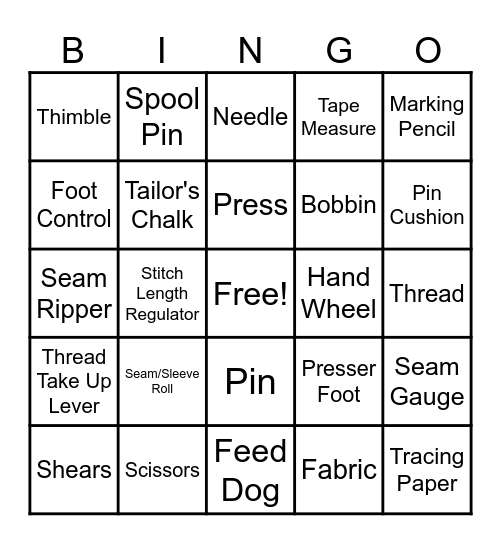Sewing Review Bingo Card