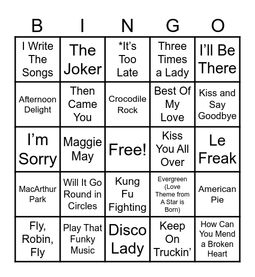 Let's BOOGIE - 1970's Bingo Card