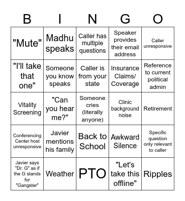 Voice of the Village Bingo Card