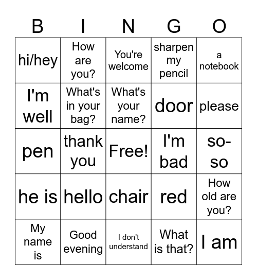 Review Day 1 Bingo Card