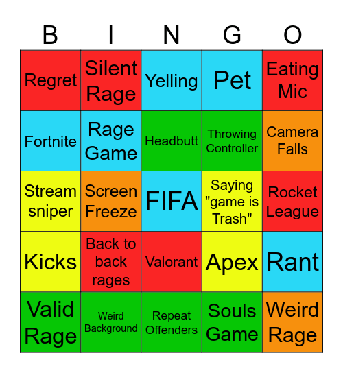 Gamer Rage Bingo Card