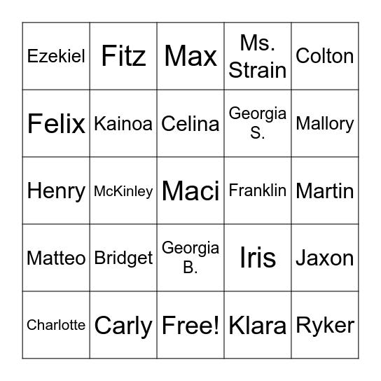 Class BINGO Card