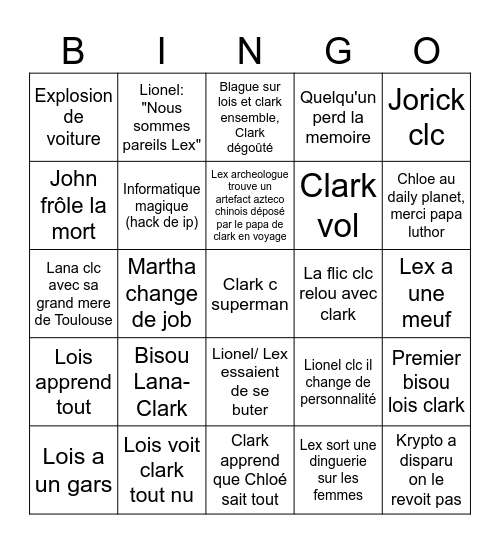 Smallville s5 Bingo Card