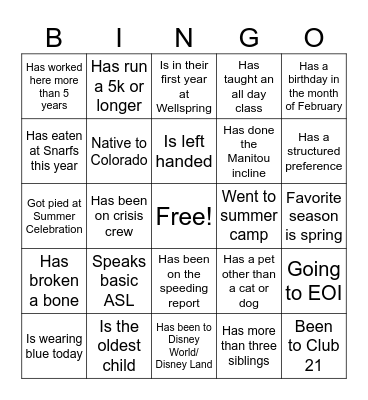 Human Beingo Bingo Card