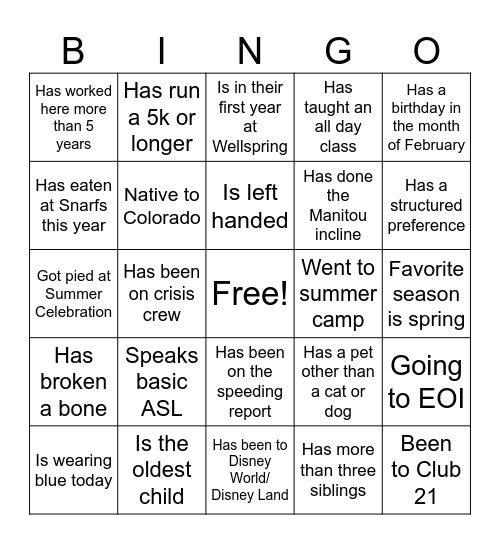 Human Beingo Bingo Card