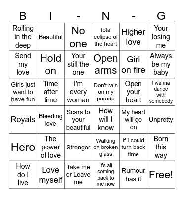 Diva's Bingo Card