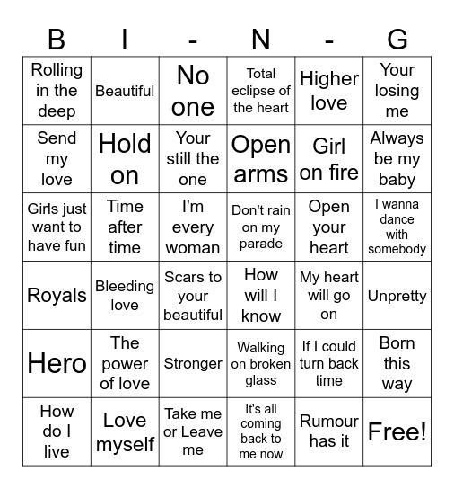Diva's Bingo Card