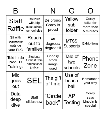 Tri Day Bingo Card
