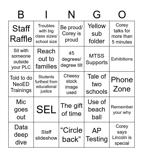 Tri Day Bingo Card