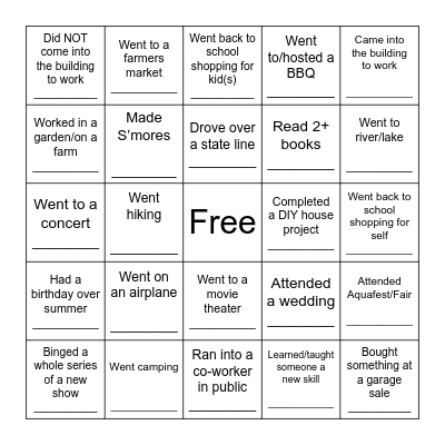 ELC Summer Bingo Card