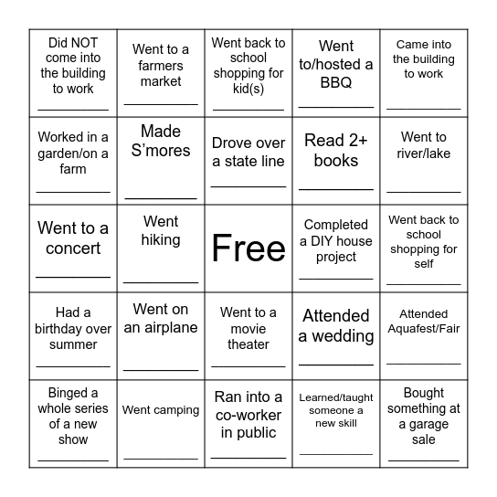 ELC Summer Bingo Card