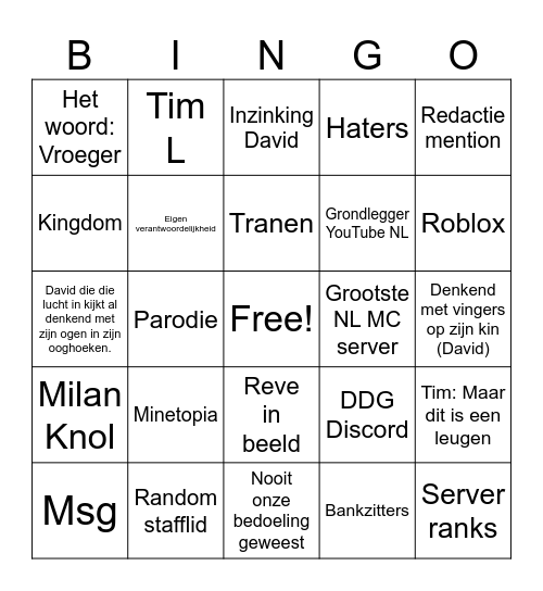 DDG Bingo Card