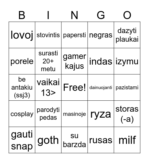 ometv bingo Card