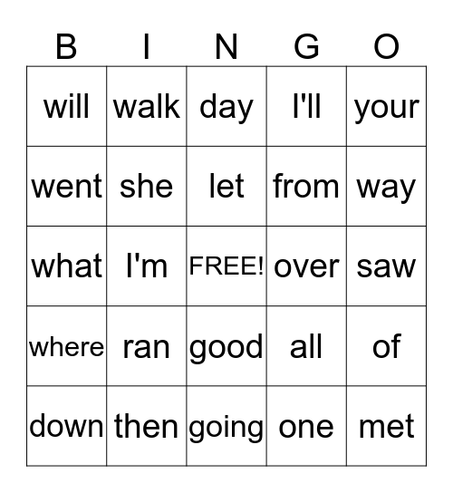 Sight Words Group 4 (Lessons 41-60)  A Bingo Card