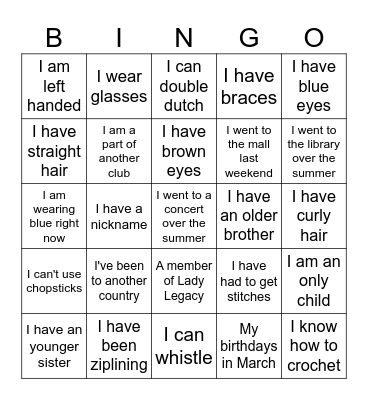 Lady Legacy Bingo Card
