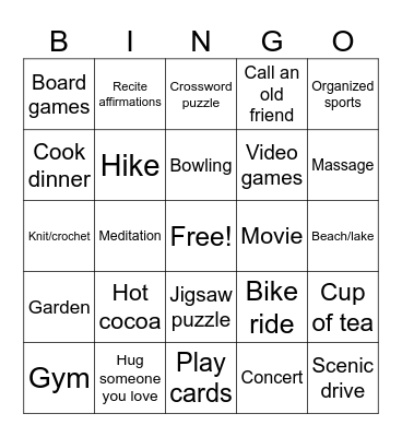 Self-care Bingo Card