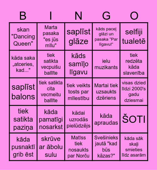 Martha's bachelorette party Bingo Card