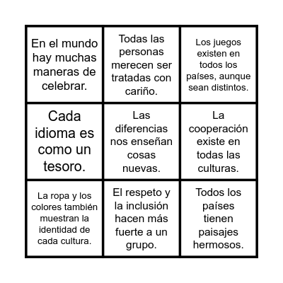Bingo Cultural Bingo Card