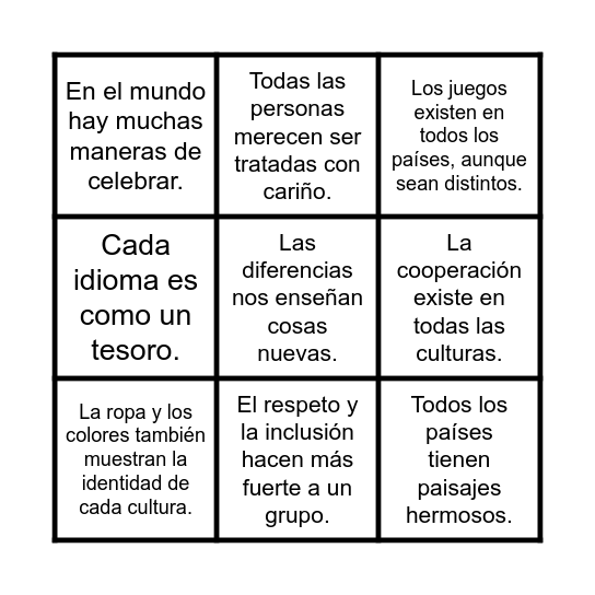 Bingo Cultural Bingo Card