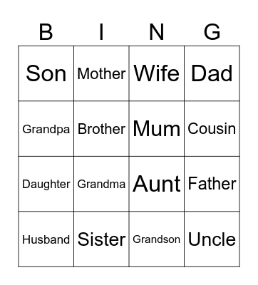 Family Bingo Card