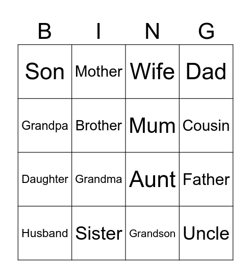 Family Bingo Card