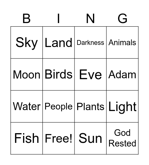 7 Days of Creation Bingo Card