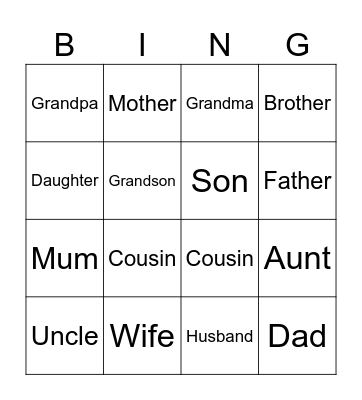 Family Bingo Card
