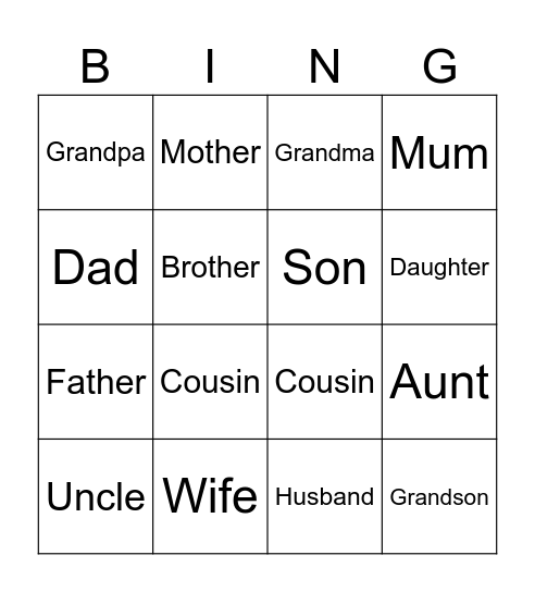 Family Bingo Card
