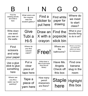 Makerspace/Art Room Bingo Card