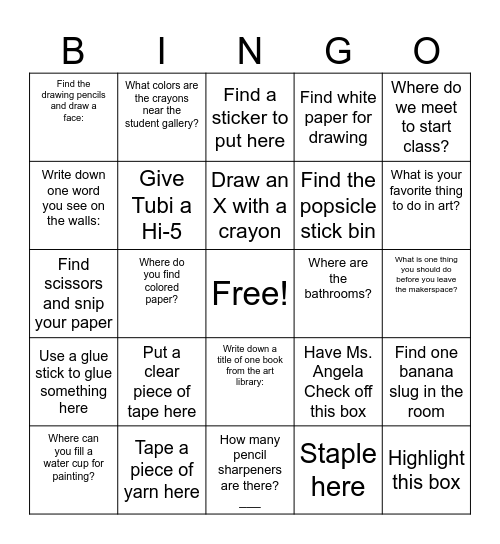 Makerspace/Art Room Bingo Card