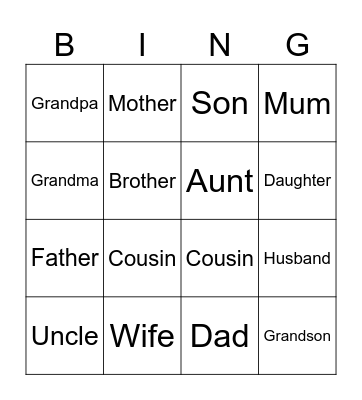 Family Bingo Card