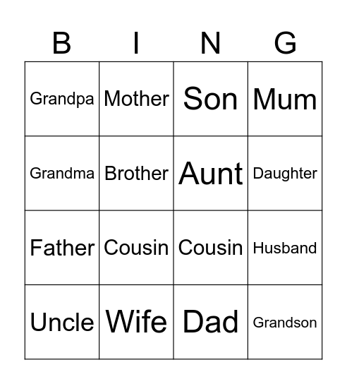 Family Bingo Card