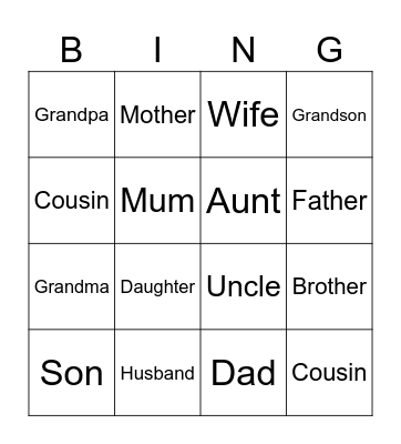 Family Bingo Card
