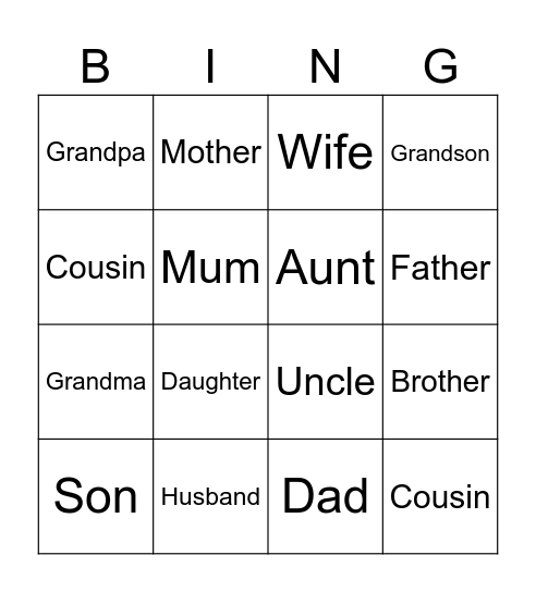 Family Bingo Card