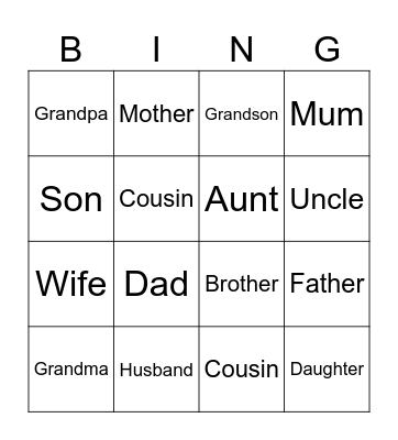 Family Bingo Card