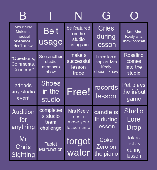 KPC Voice Studio Bingo Card