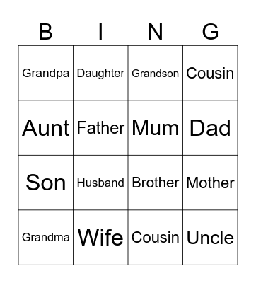 Family Bingo Card