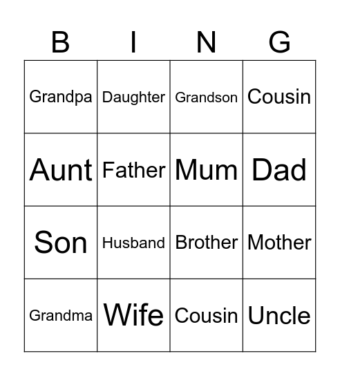 Family Bingo Card